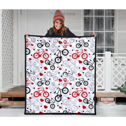 Bicycle Pattern Print Design 04 Premium Quilt