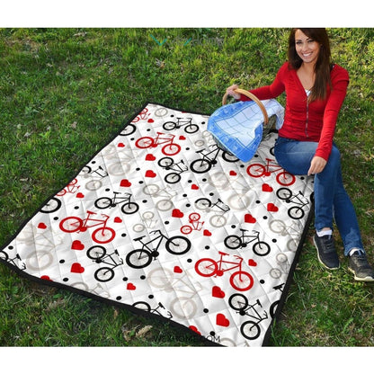 Bicycle Pattern Print Design 04 Premium Quilt