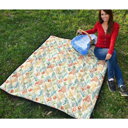 Coral Reef Pattern Print Design 02 Premium Quilt