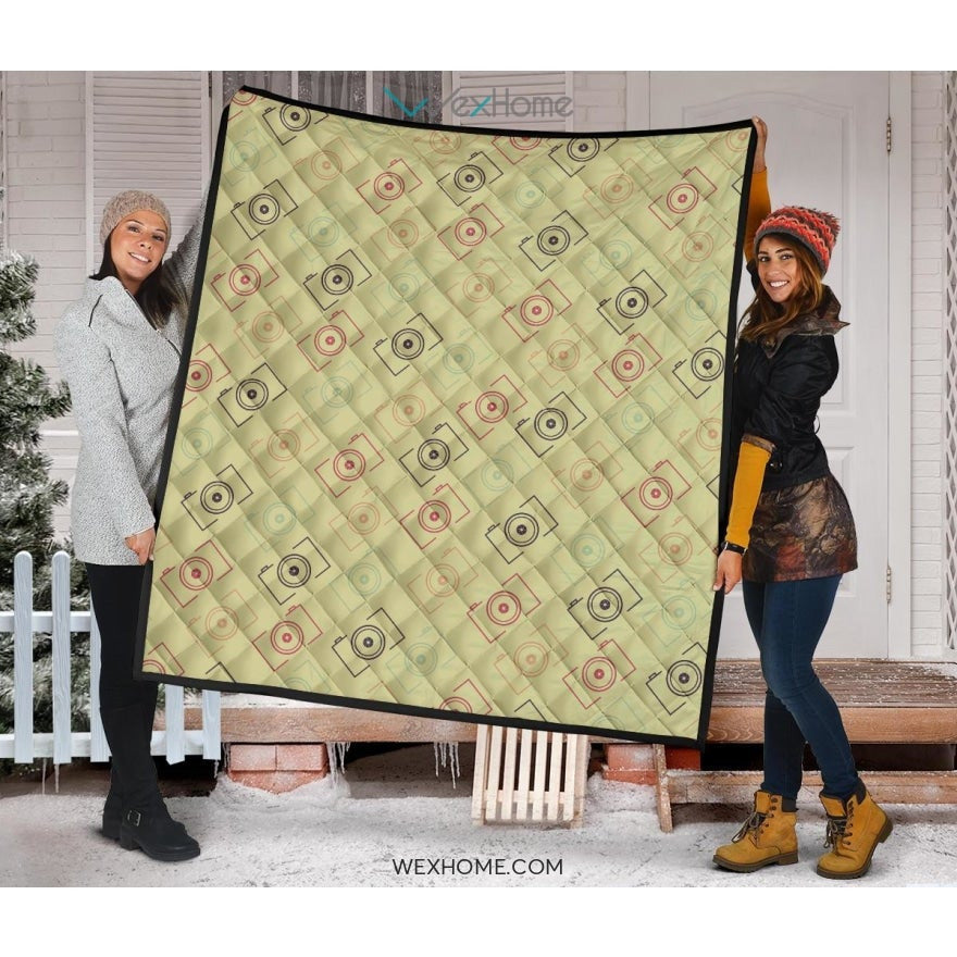 Camera Pattern Print Design 01 Premium Quilt