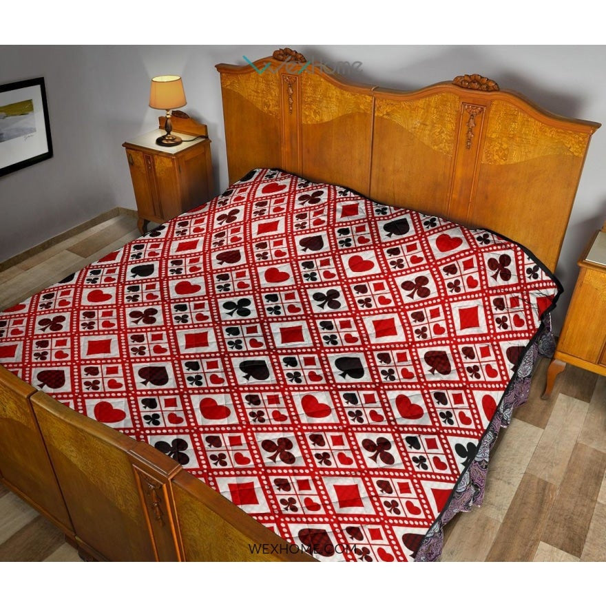 Casino Cards Suits Pattern Print Design 03 Premium Quilt