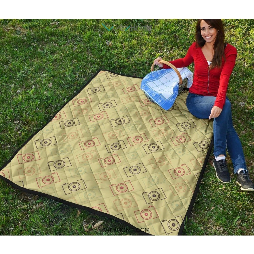 Camera Pattern Print Design 01 Premium Quilt