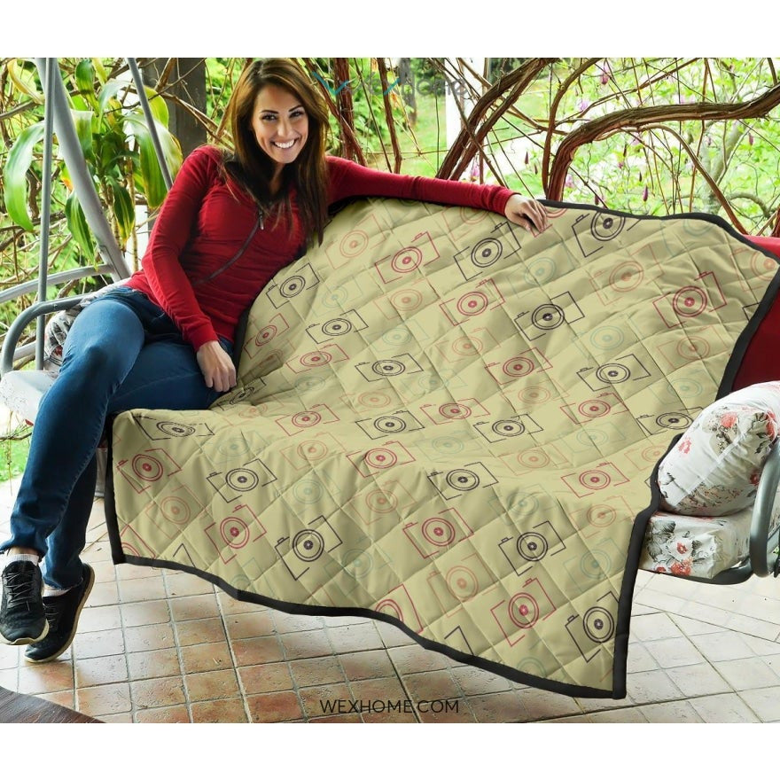Camera Pattern Print Design 01 Premium Quilt