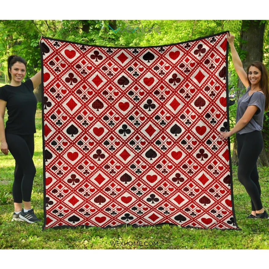 Casino Cards Suits Pattern Print Design 03 Premium Quilt