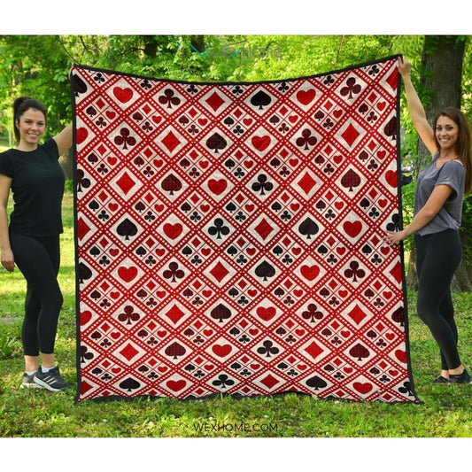 Casino Cards Suits Pattern Print Design 03 Premium Quilt