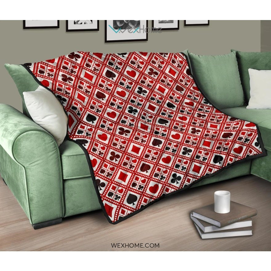 Casino Cards Suits Pattern Print Design 03 Premium Quilt