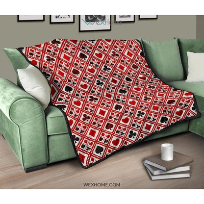 Casino Cards Suits Pattern Print Design 03 Premium Quilt