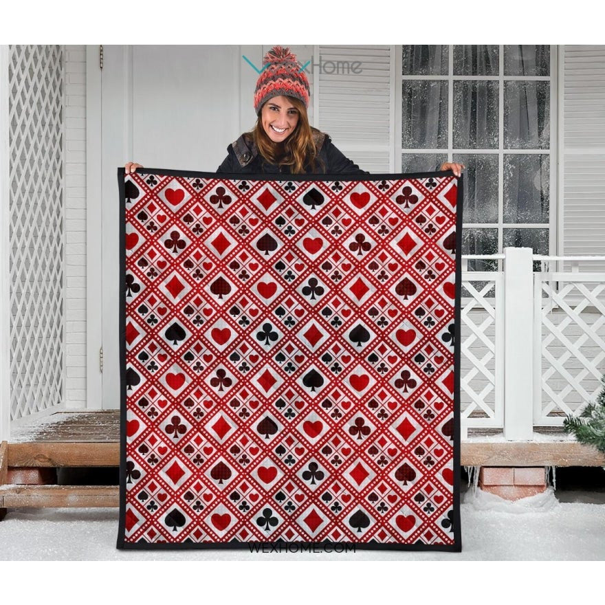 Casino Cards Suits Pattern Print Design 03 Premium Quilt