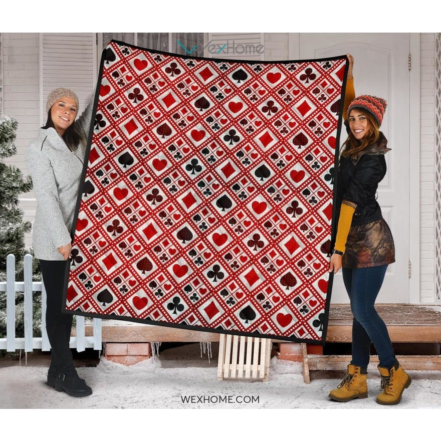 Casino Cards Suits Pattern Print Design 03 Premium Quilt
