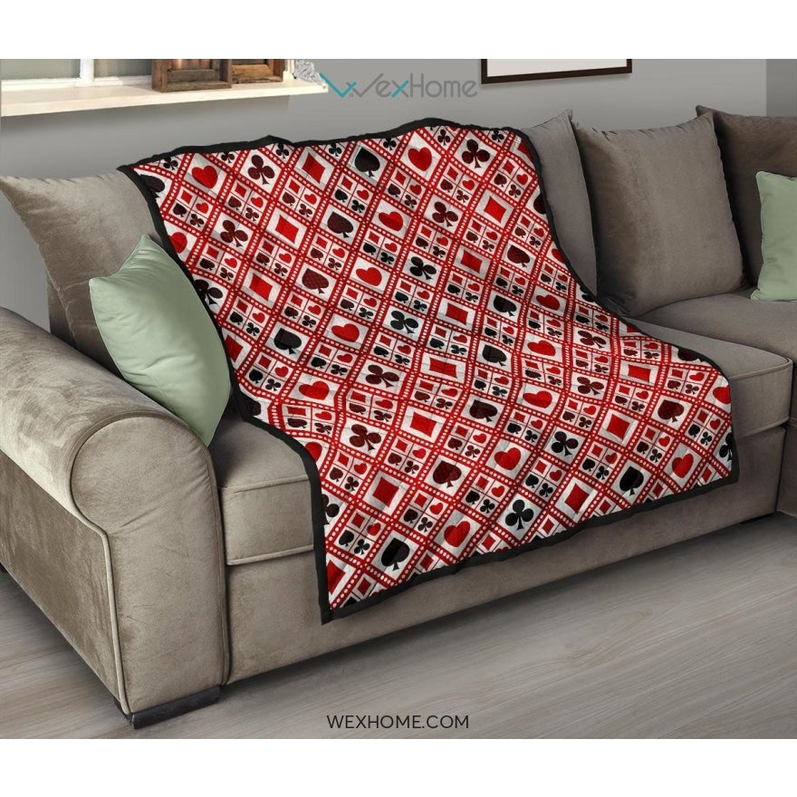 Casino Cards Suits Pattern Print Design 03 Premium Quilt