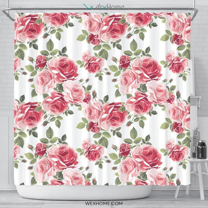 White Rose Pattern Shower Curtain Unique Design Best Decorate