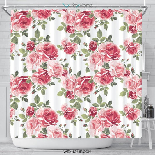 White Rose Pattern Shower Curtain Unique Design Best Decorate