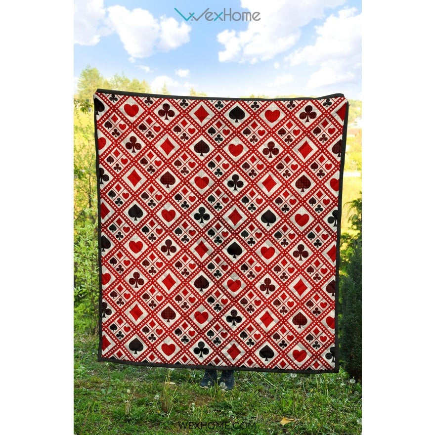 Casino Cards Suits Pattern Print Design 03 Premium Quilt