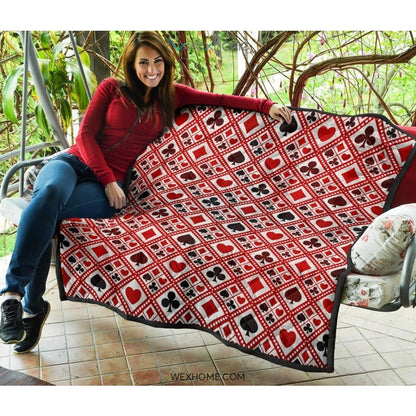 Casino Cards Suits Pattern Print Design 03 Premium Quilt