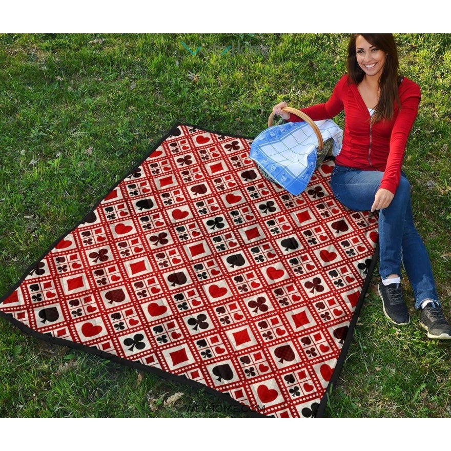 Casino Cards Suits Pattern Print Design 03 Premium Quilt
