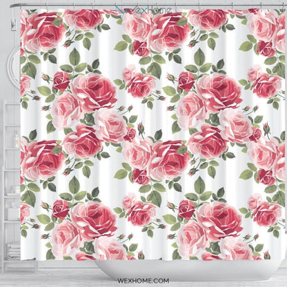 White Rose Pattern Shower Curtain Unique Design Best Decorate