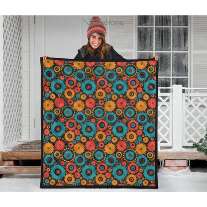 Gear Pattern Print Design 01 Premium Quilt