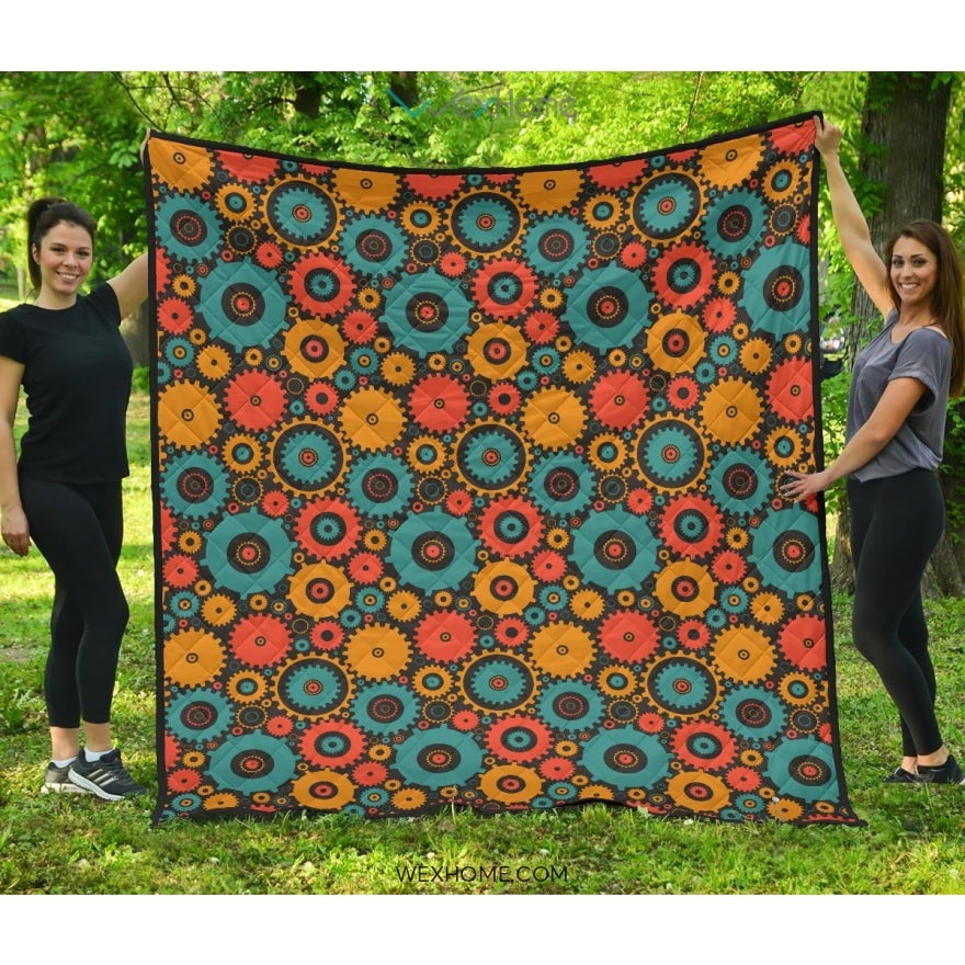 Gear Pattern Print Design 01 Premium Quilt