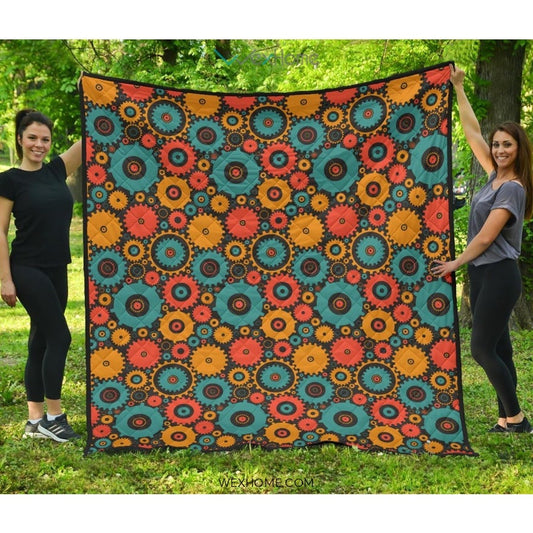Gear Pattern Print Design 01 Premium Quilt