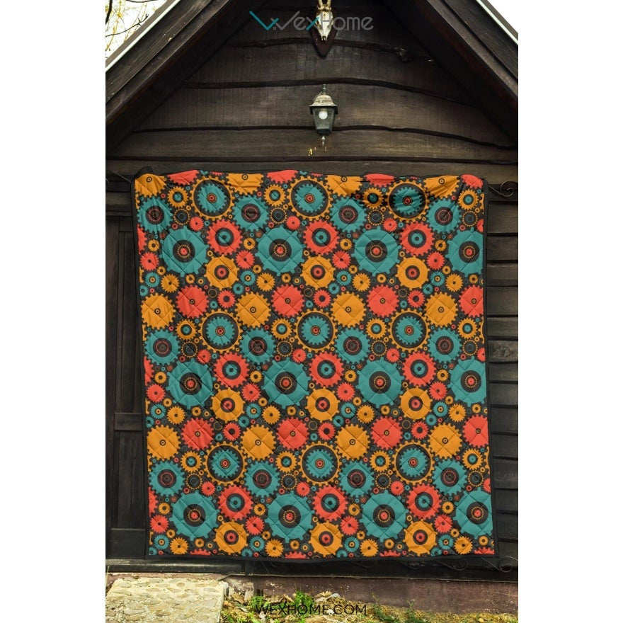 Gear Pattern Print Design 01 Premium Quilt