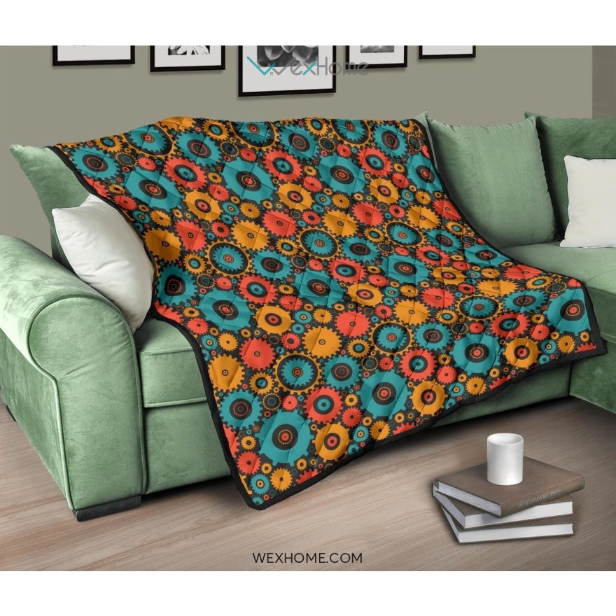 Gear Pattern Print Design 01 Premium Quilt