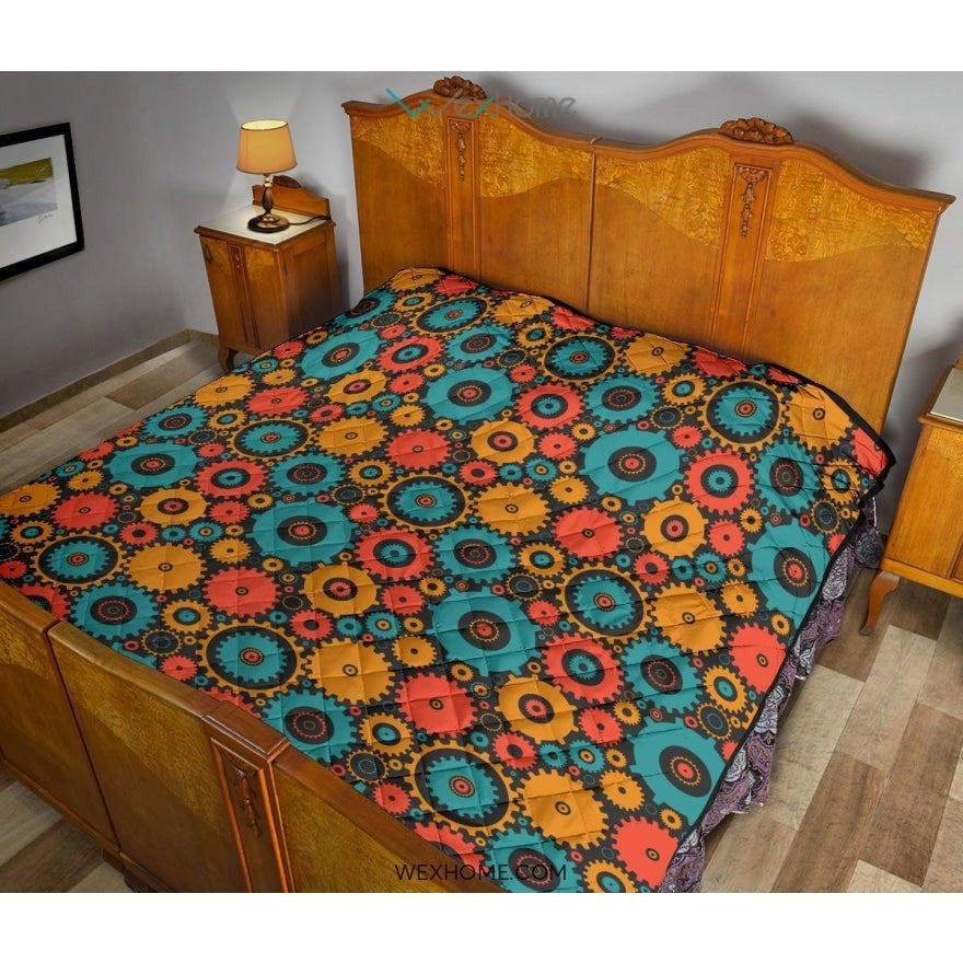 Gear Pattern Print Design 01 Premium Quilt