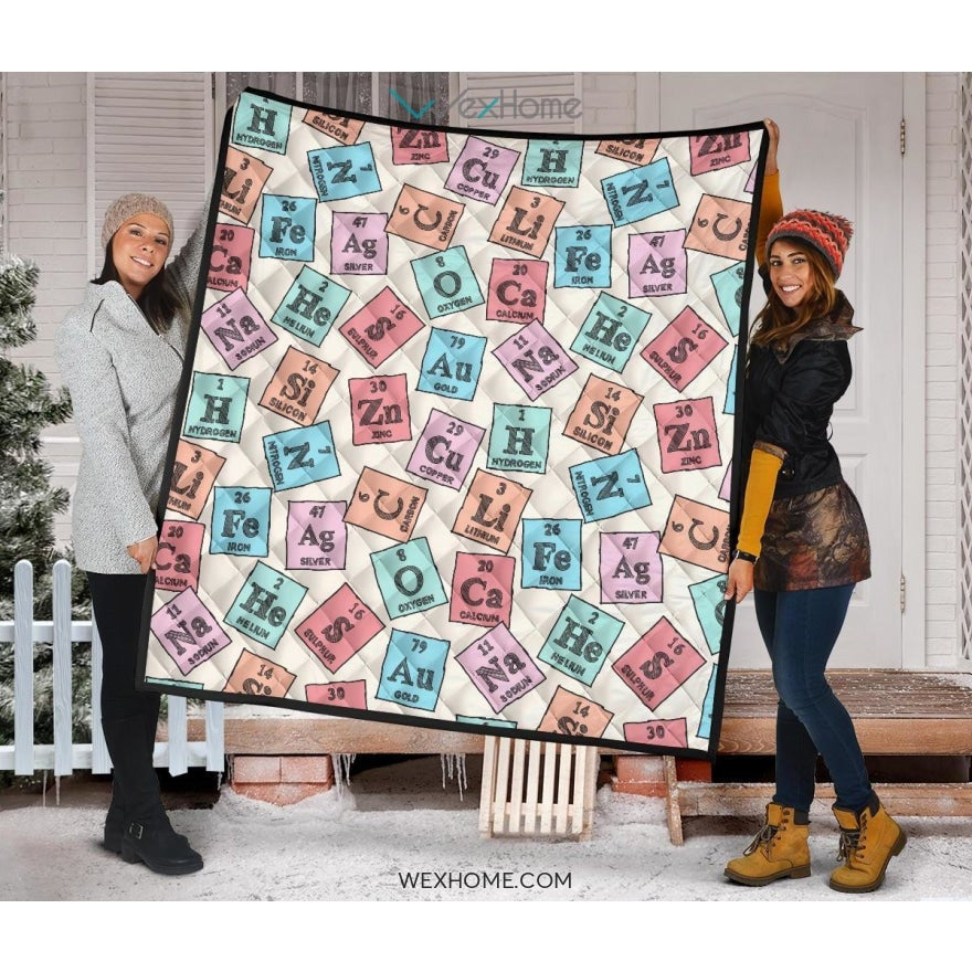 Chemistry Periodic Table Pattern Print Design 02 Premium Quilt