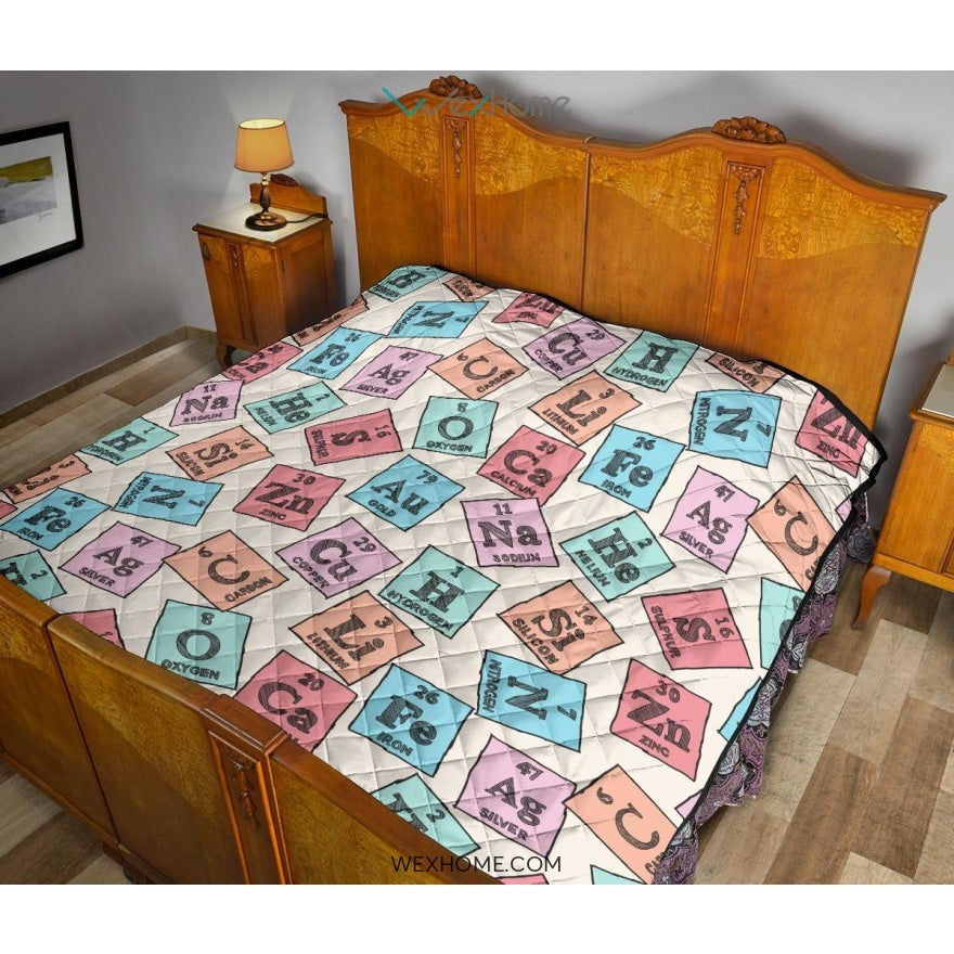 Chemistry Periodic Table Pattern Print Design 02 Premium Quilt