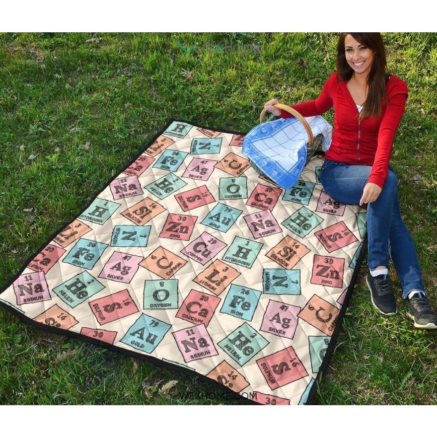 Chemistry Periodic Table Pattern Print Design 02 Premium Quilt
