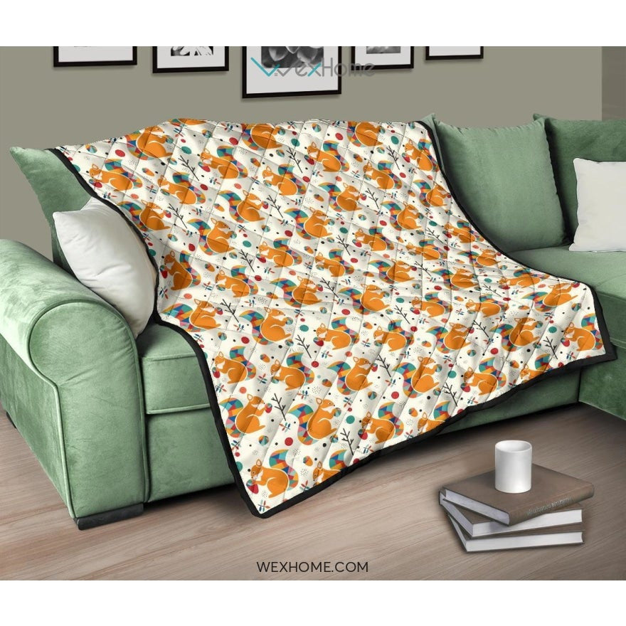 Squirrel Pattern Print Design 04 Premium Quilt