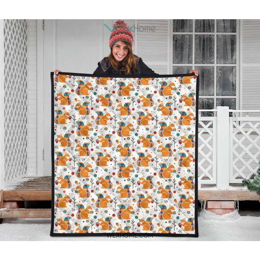 Squirrel Pattern Print Design 04 Premium Quilt