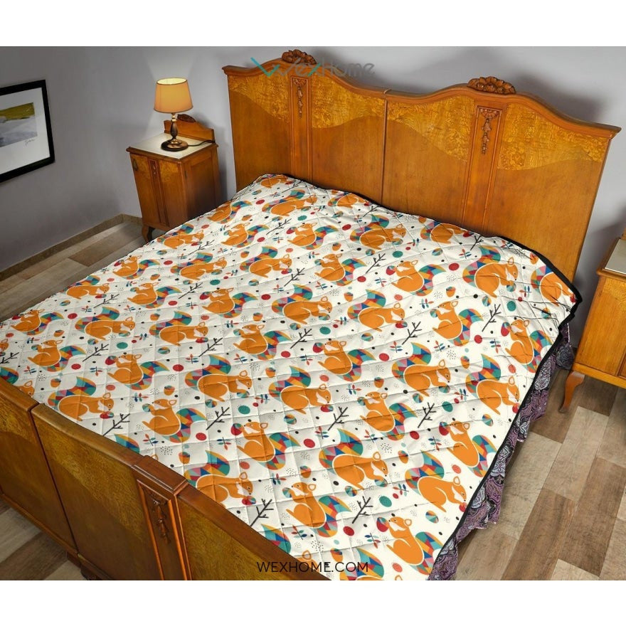 Squirrel Pattern Print Design 04 Premium Quilt
