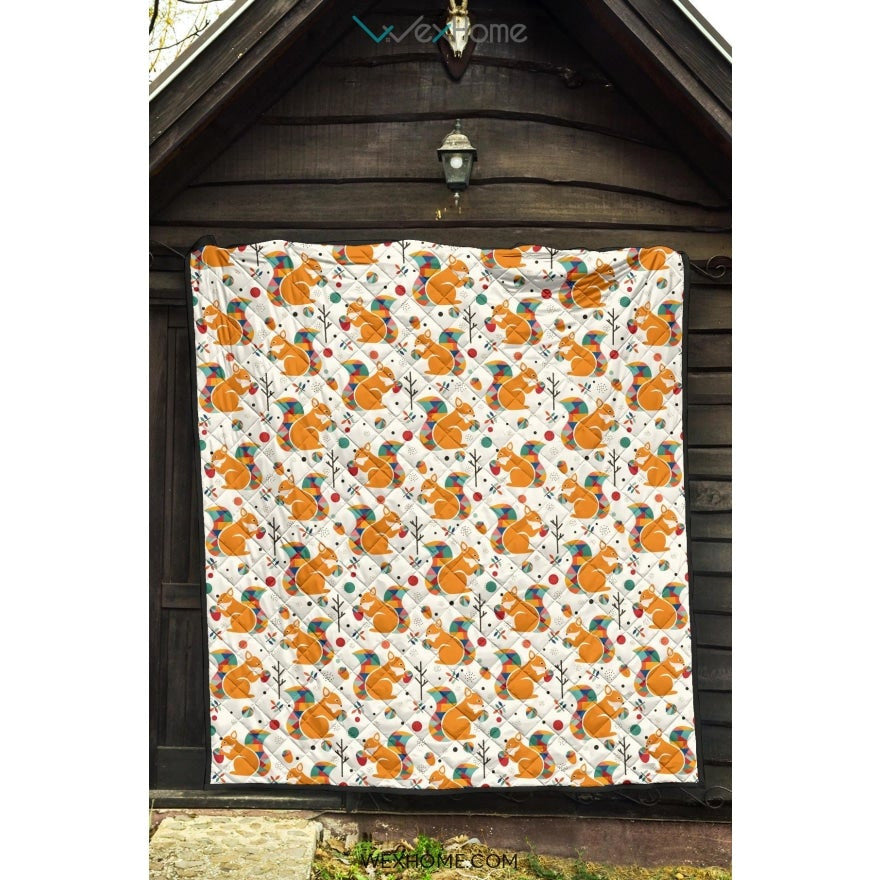 Squirrel Pattern Print Design 04 Premium Quilt