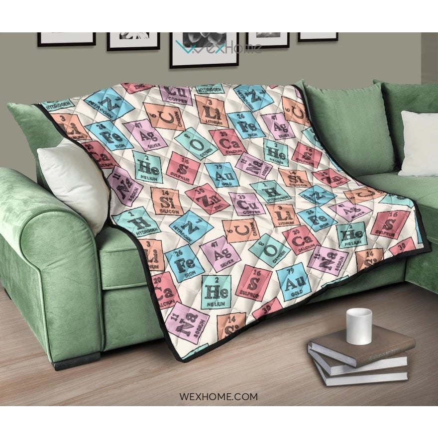 Chemistry Periodic Table Pattern Print Design 02 Premium Quilt