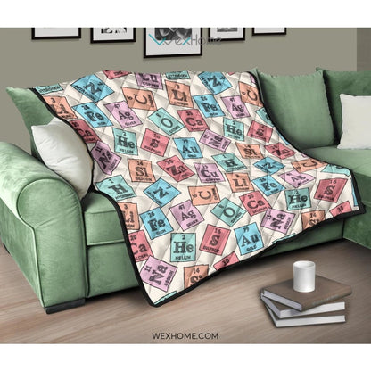 Chemistry Periodic Table Pattern Print Design 02 Premium Quilt