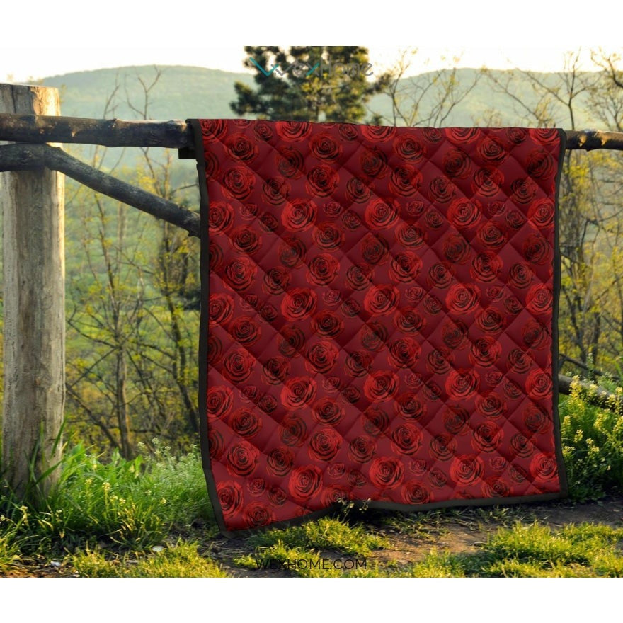 Rose Pattern Print Design 03 Premium Quilt
