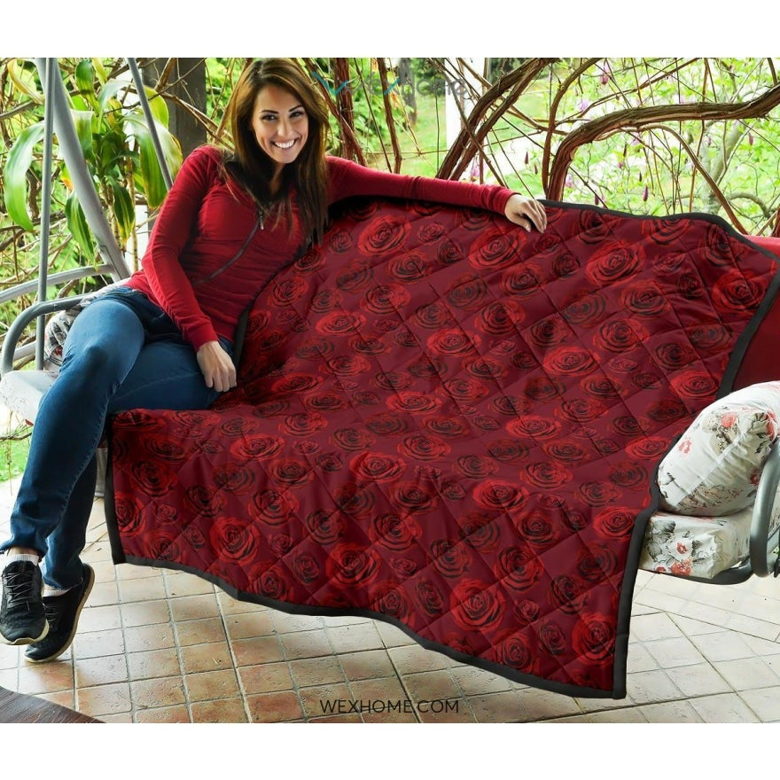 Rose Pattern Print Design 03 Premium Quilt