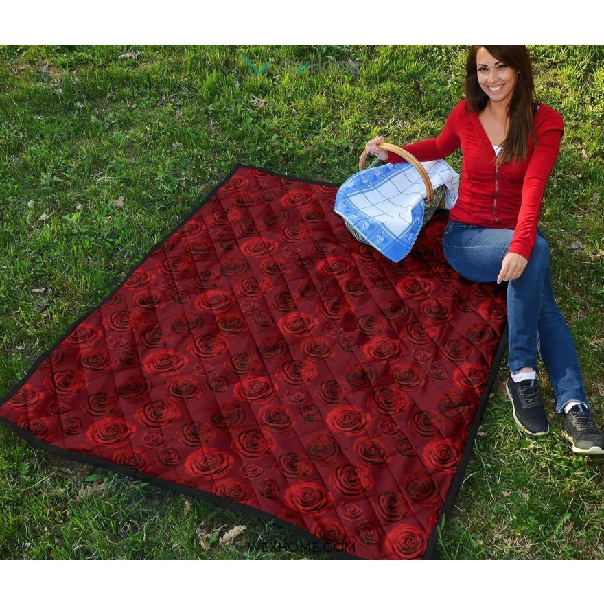 Rose Pattern Print Design 03 Premium Quilt