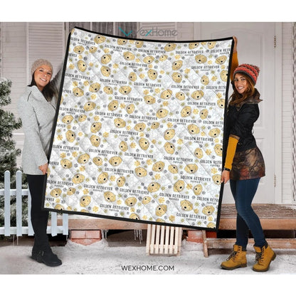 Golden Retriever Pattern Print Design 04 Premium Quilt