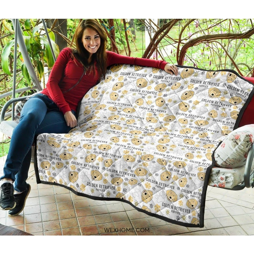 Golden Retriever Pattern Print Design 04 Premium Quilt