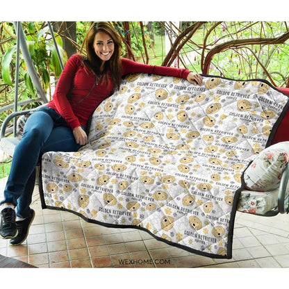 Golden Retriever Pattern Print Design 04 Premium Quilt