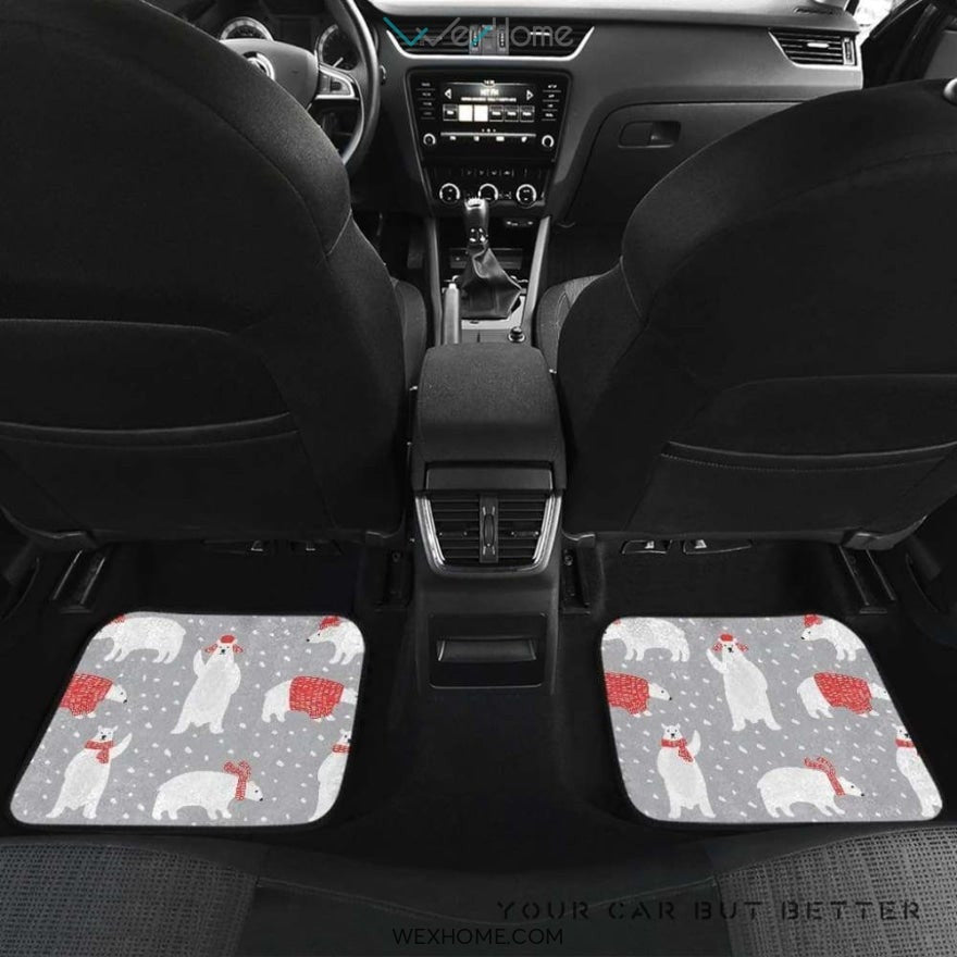 Cute Polar Bear Christmas Snow Pattern Front And Back Car Mats  Best Car Gift 2021