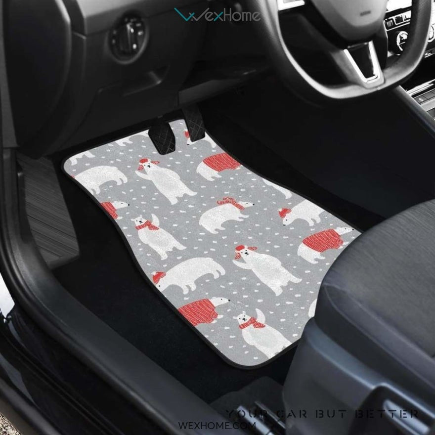 Cute Polar Bear Christmas Snow Pattern Front And Back Car Mats  Best Car Gift 2021