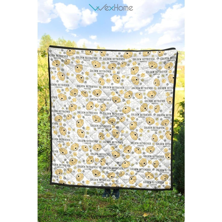Golden Retriever Pattern Print Design 04 Premium Quilt
