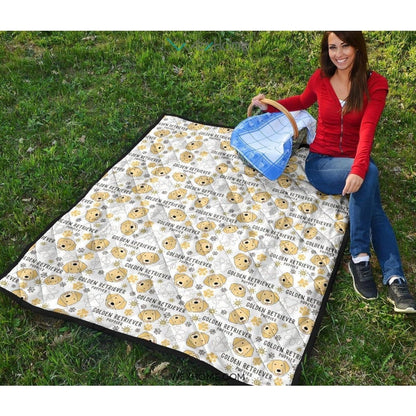 Golden Retriever Pattern Print Design 04 Premium Quilt