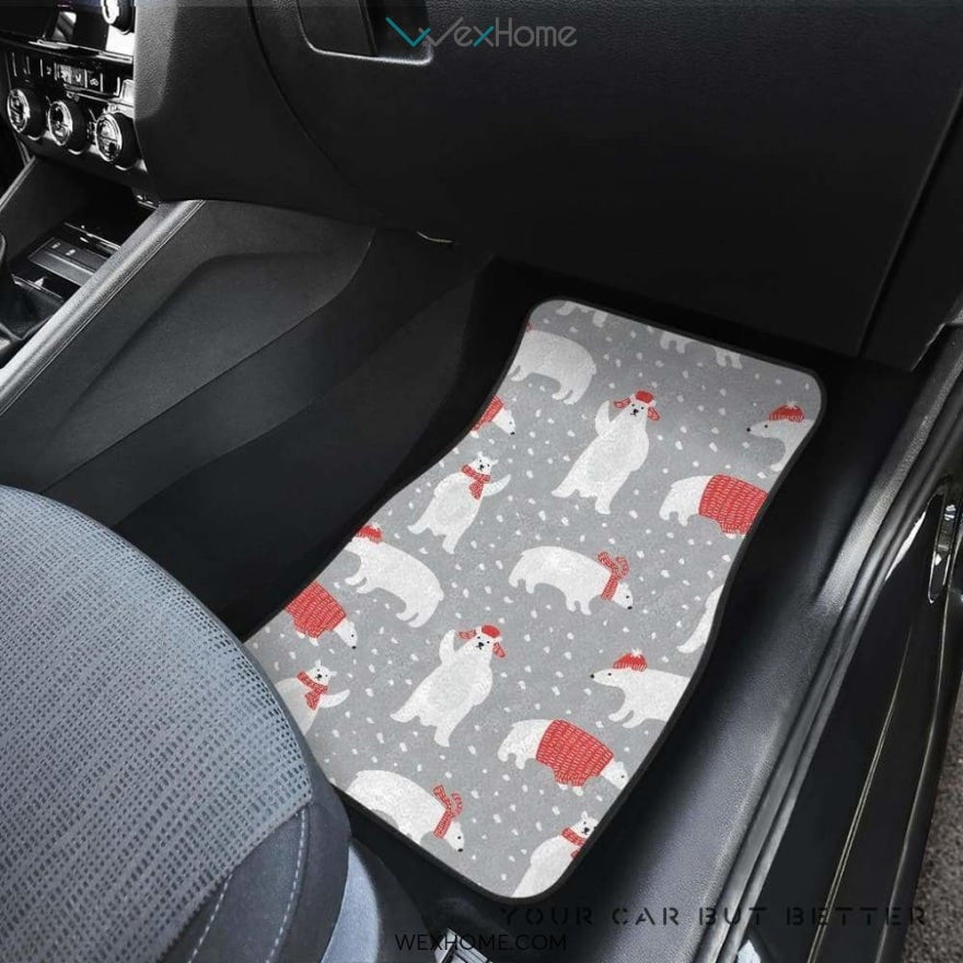 Cute Polar Bear Christmas Snow Pattern Front And Back Car Mats  Best Car Gift 2021