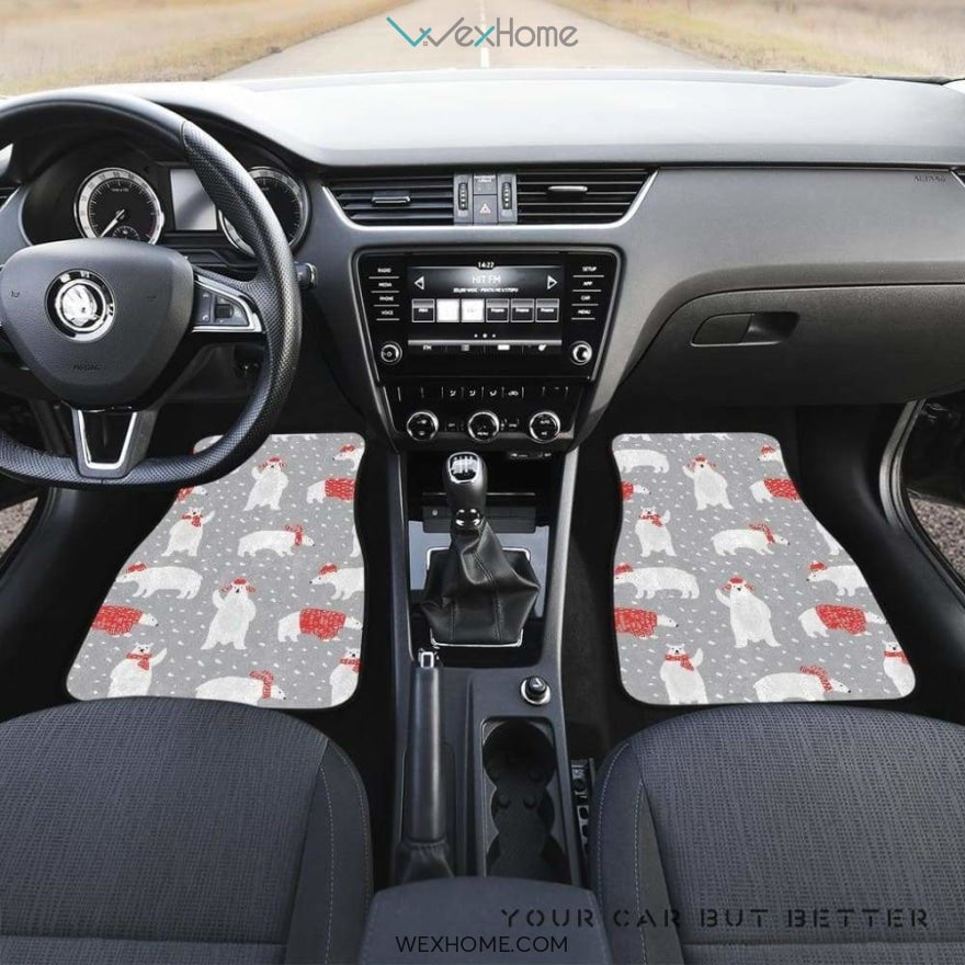 Cute Polar Bear Christmas Snow Pattern Front And Back Car Mats  Best Car Gift 2021