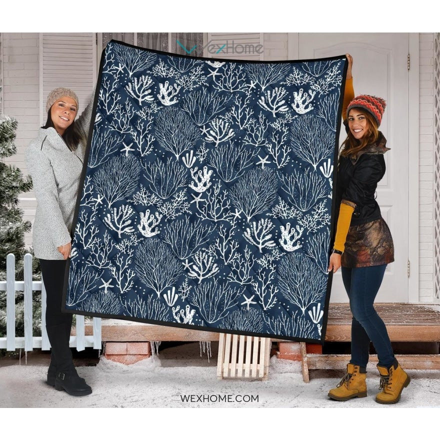 Coral Reef Pattern Print Design 05 Premium Quilt