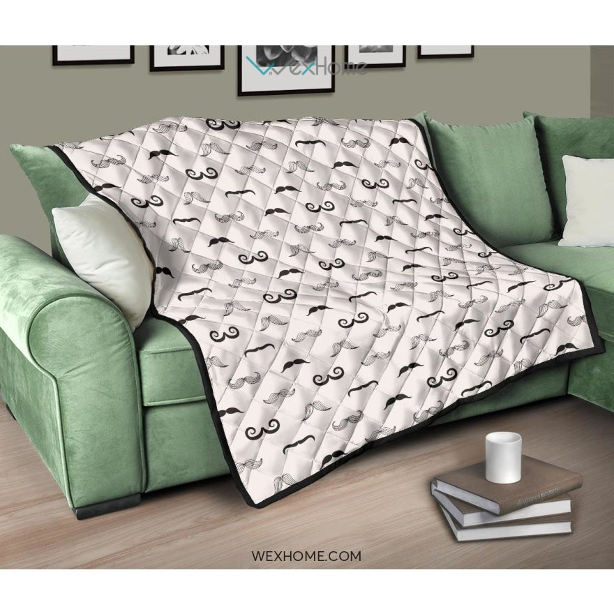 Mustache Beard Pattern Print Design 05 Premium Quilt