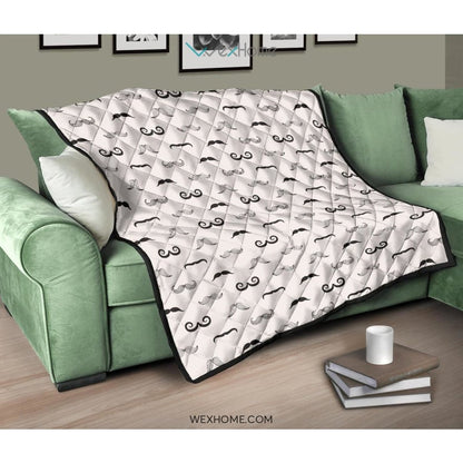 Mustache Beard Pattern Print Design 05 Premium Quilt